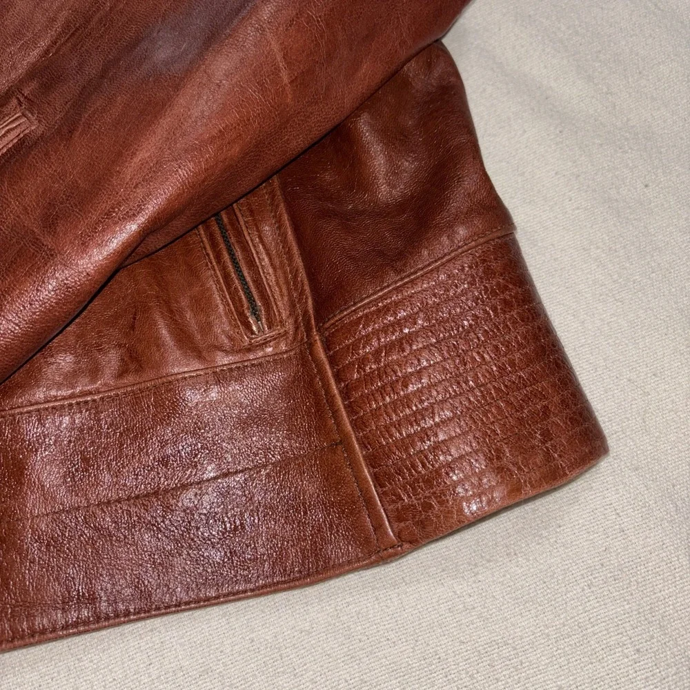 Vintage Terry Lewis Leather Coat Cognac Brown Short Biker Moto Boho Women's Sz L
